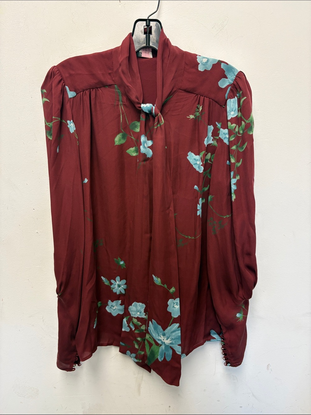 Joie Wine Red Floral Tie-Neck Blouse